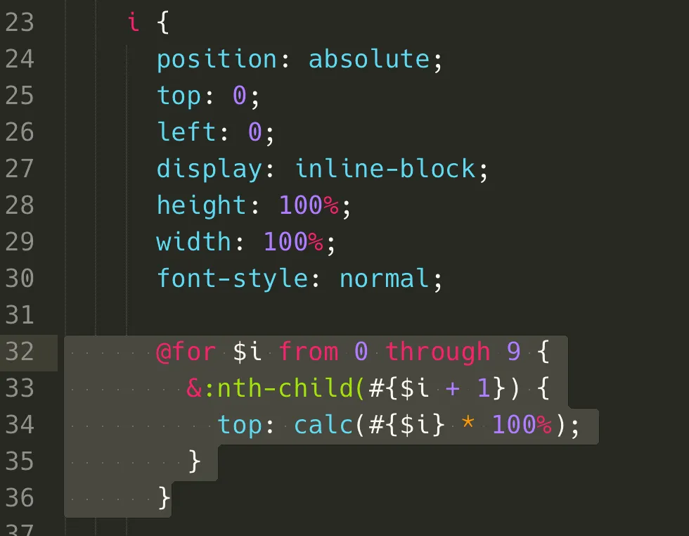 利用 scss 的 for 迴圈,針對 nth-child 設定 top 的位置