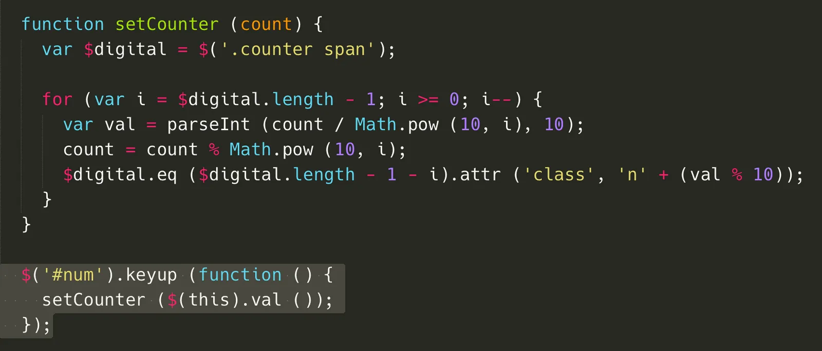 修改一下 JavaScript,讓使用者輸入數字時改變計數器